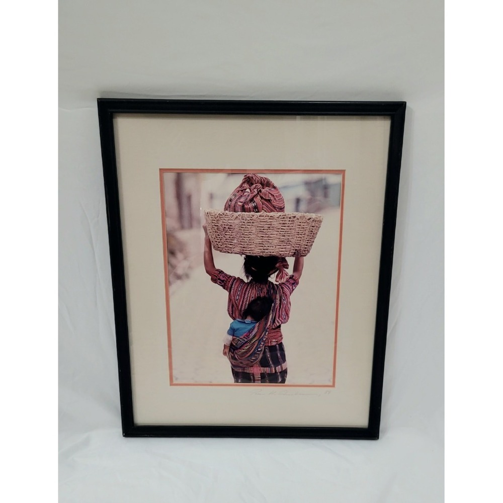 Framed Photograph Of Native American Woman Child‎ With Basket By Peter H Shueben